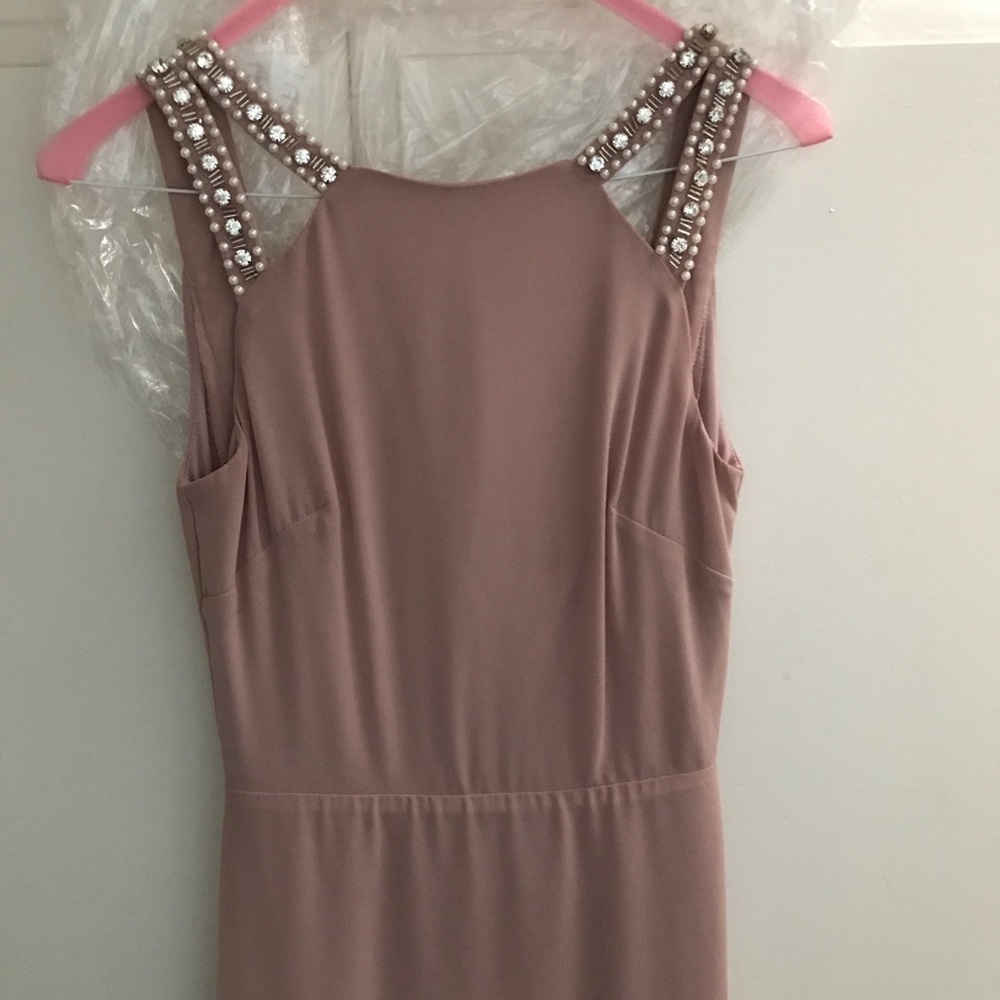 Blush pink maxi gown bridesmaid wedding dress